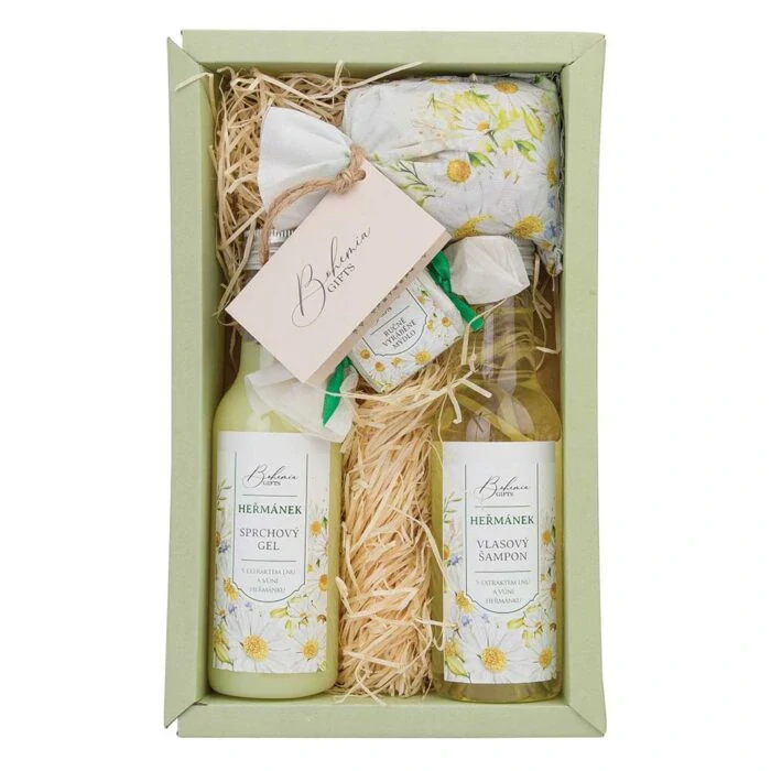 Kosmetická sada heřmánek - Sprchový gel 200 ml, šampon 200 ml, sůl 150 g a mýdlo 30g