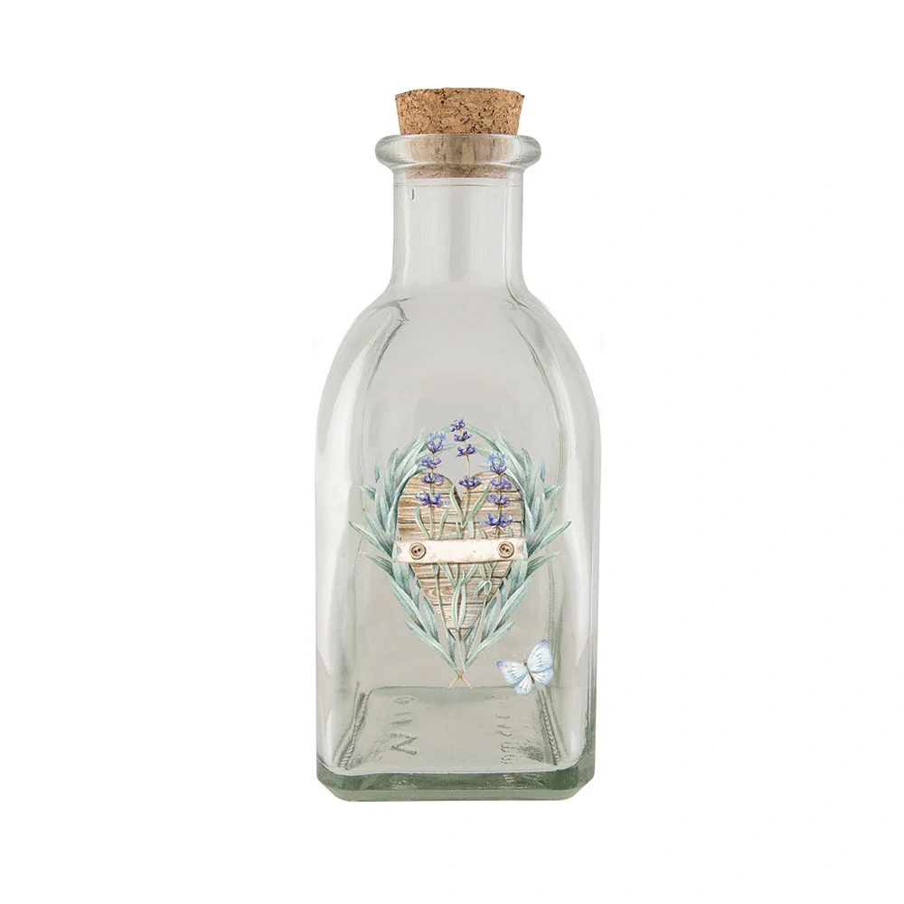 Skleněná lahvička 250 ml - Levandulové srdce