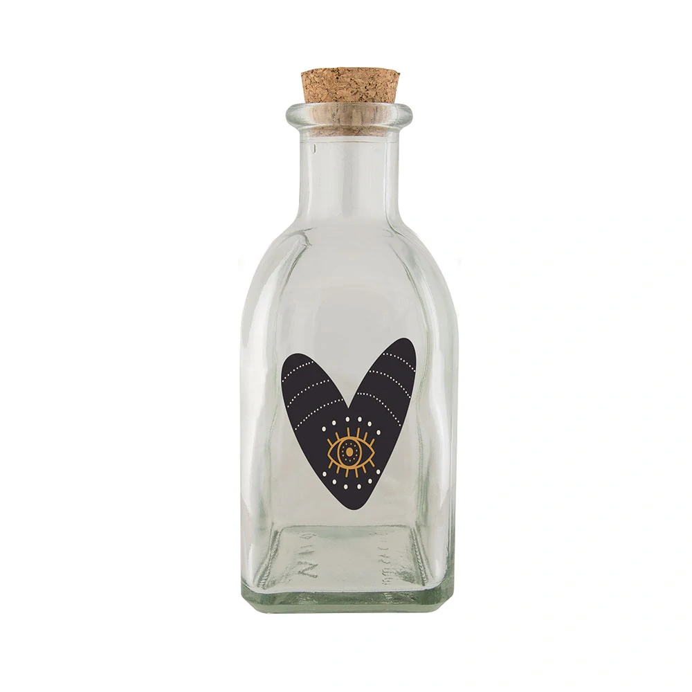 Skleněná lahvička 250 ml - Srdce černé