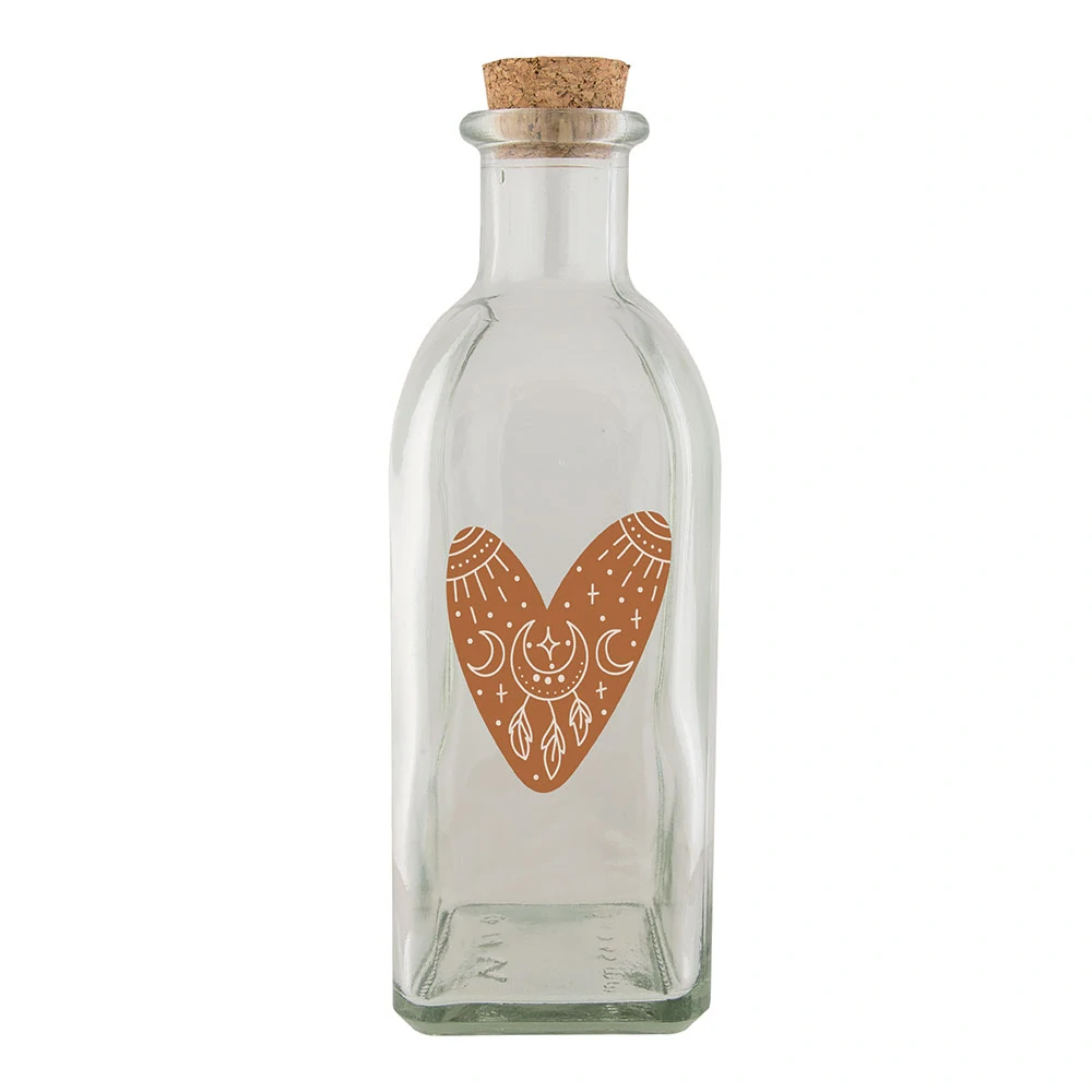 Skleněná lahvička 500 ml - Srdce hnědé