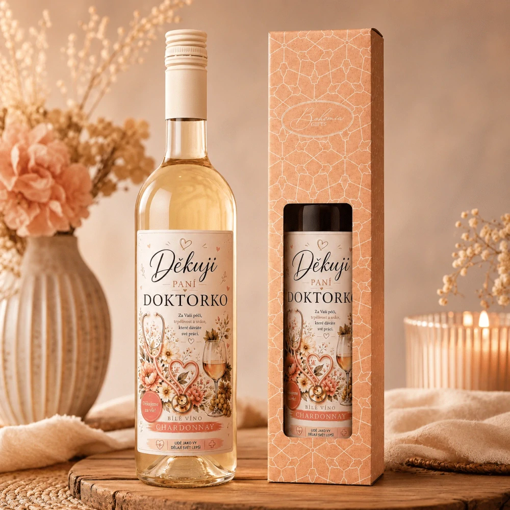Dárkové víno Chardonnay 0,75 l - Děkuji paní doktorko
