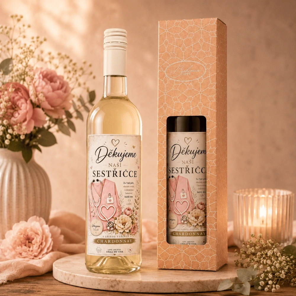 Dárkové víno Chardonnay 0,75 l - Děkujeme naší sestřičce