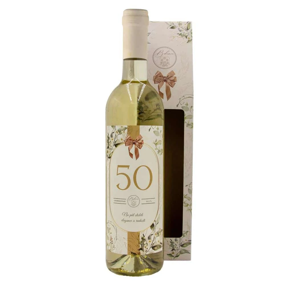 Dárkové víno Chardonnay 0,75 l - Pro ženu k 50. narozeninám