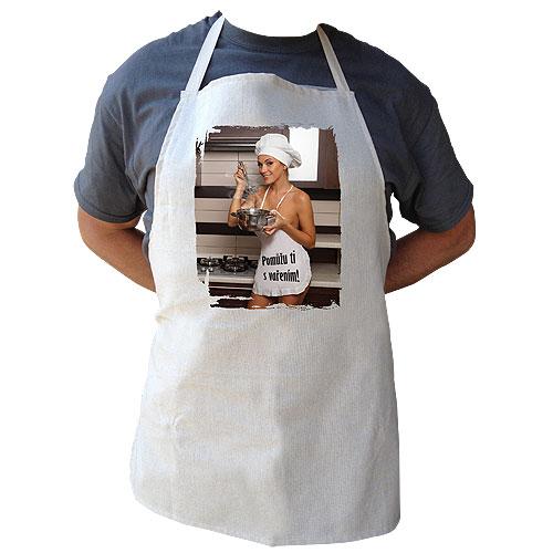 Kuchyňská zástěra s potiskem - pomůžu ti s vařením (žena)