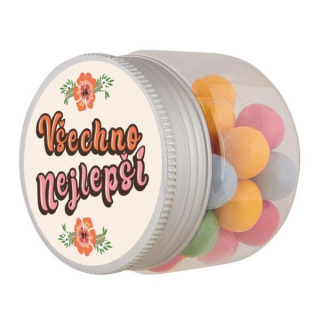 Kulaté žvýkačky v plastové dóze, 100 g – Všechno nejlepší
