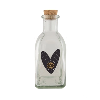 Skleněná lahvička 250 ml - Srdce černé