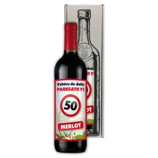 Dárkové víno Merlot 0,75 l - Vše nejlepší 50 (Vzhůru do další padesátky)