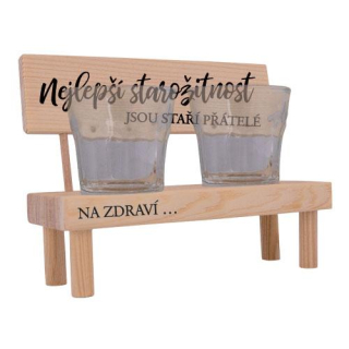 Dřevěná lavička s 2ks skleniček - Staří přátelé ...