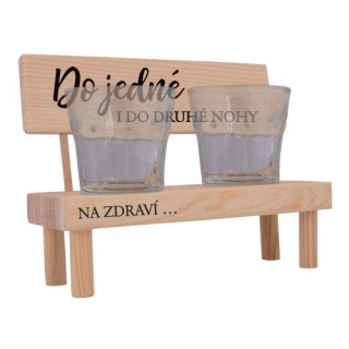 Dřevěná lavička s 2ks skleniček - Do jedné i do druhé nohy