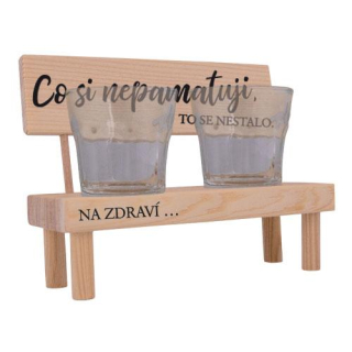 Dřevěná lavička s 2ks skleniček - Co si nepamatuju..